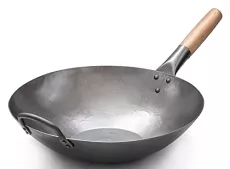 Craft Wok Flat Hand Hammered Carbon Steel Pow Wok with Wooden and Steel Hel from amazon.co.uk